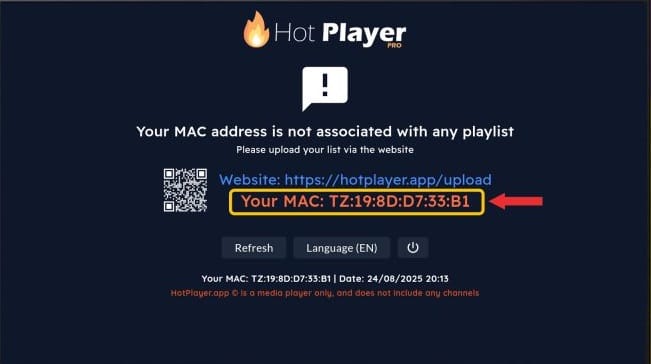 HOT IPTV Player MAC-Adresse