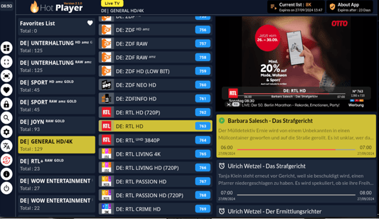 HOT IPTV Player Einrichtung abgeschlossen