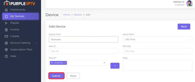 Gerätecode generieren - Schritt-für-Schritt-Anleitung Purple Player